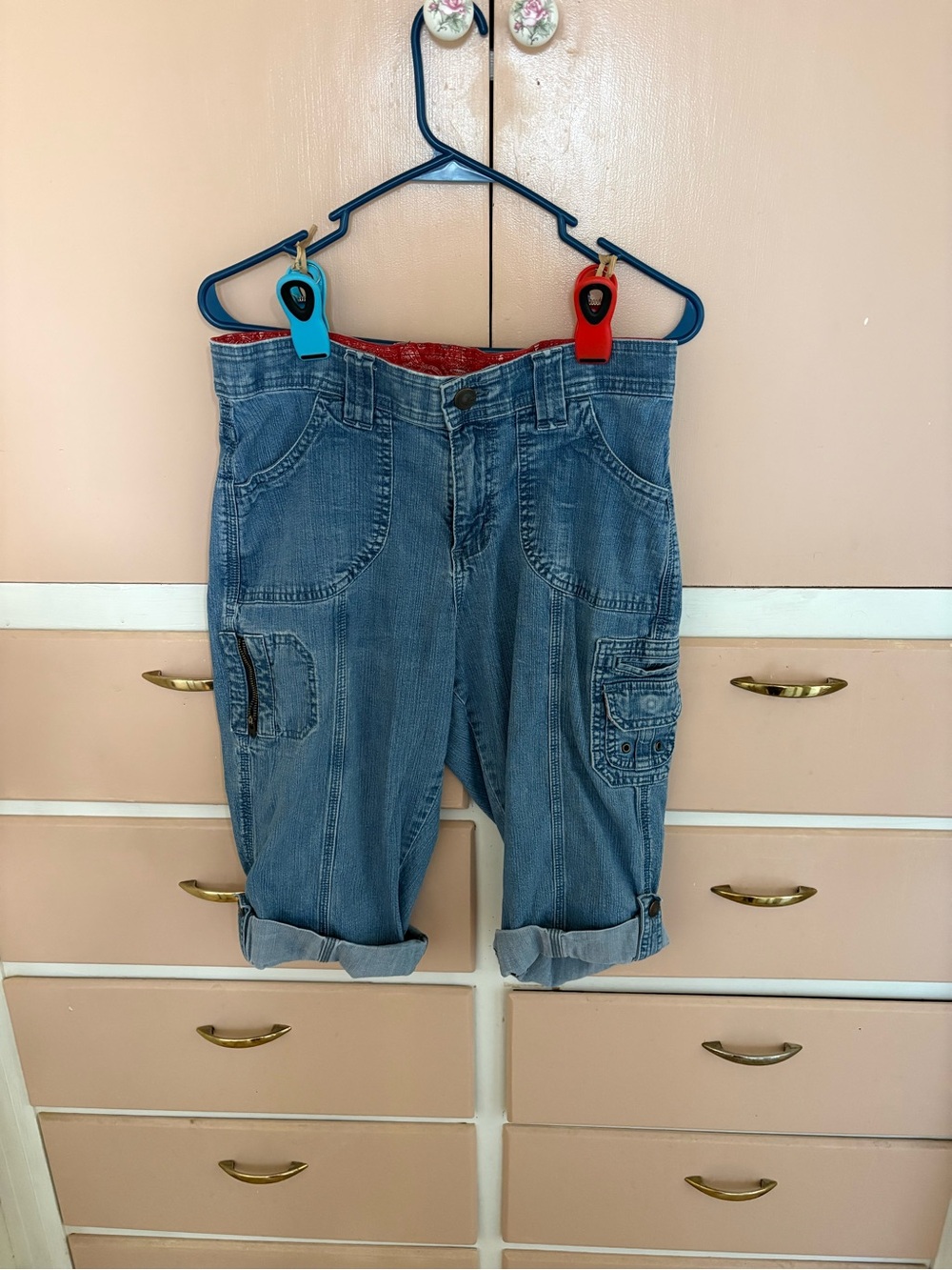 Lee Denim Cargo Capri Shorts with Red Waistband